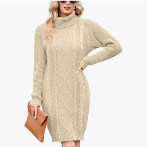 For G and PL Long Sleeve Cable Knit Bodycon Slim Fitted Turtleneck Sweater Dress